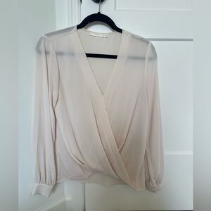 Lush women’s v-neck long sleeve blouse size small pinkish beige color